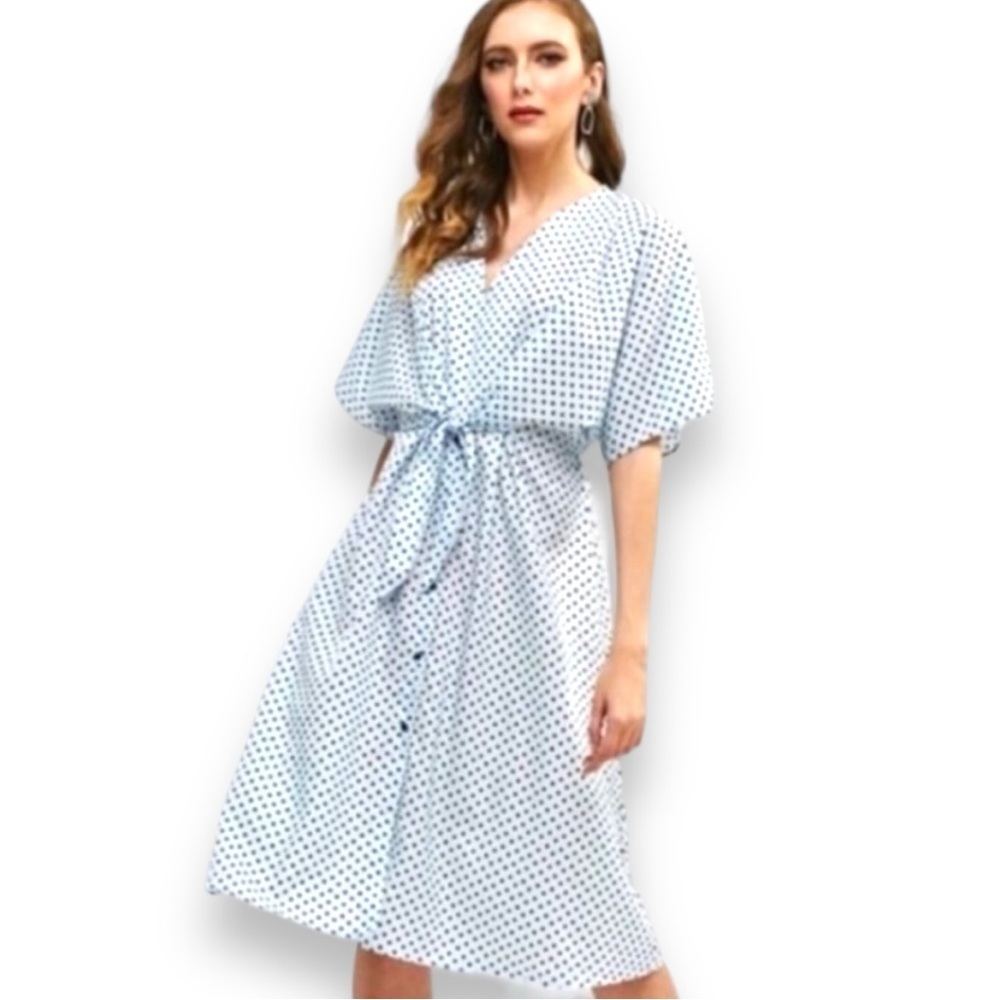 Flowy Zara baby blue polka dot dress​